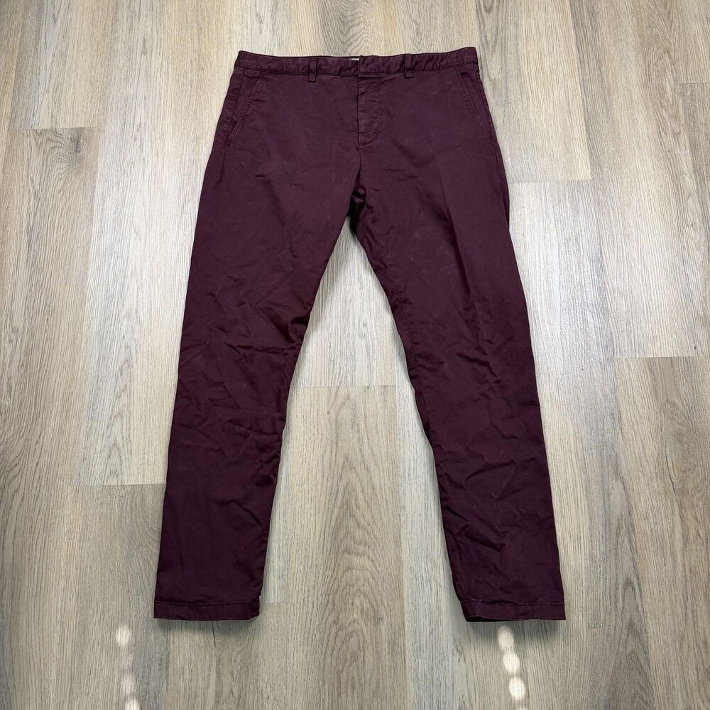 AMI Alexandre Mattiussi Pants Mens XL Burgundy Slim Fit Stretch Chino Casual
